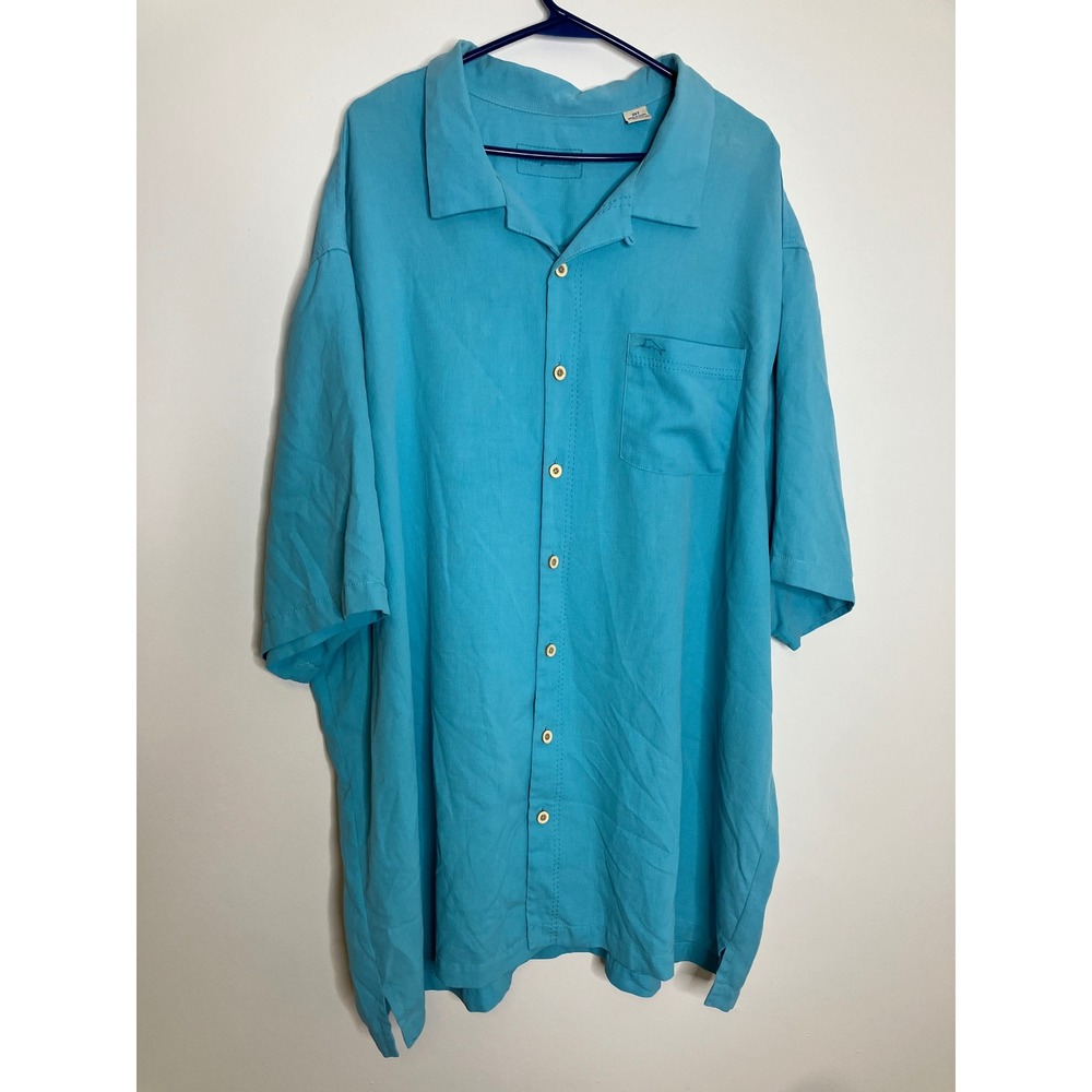 Tommy Bahama Button Down Shirt Mens 3XT Blue Excellent Silk Blend Camp BT316746